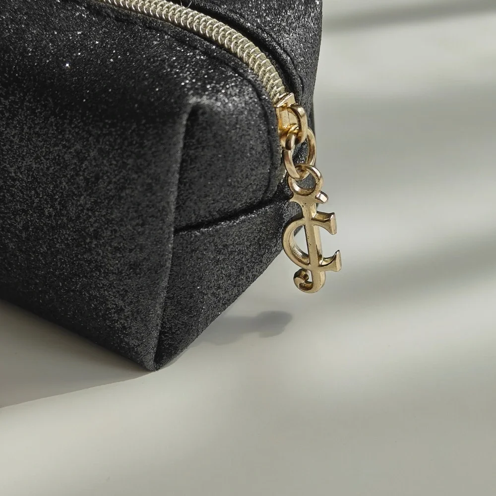 New Juicy Couture Black Glitter Bag Mini Micro Emergency Kit Everyday Essentials